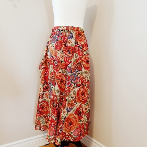 VINTAGE FLORAL RUFFLED CHIFFON SKIRT long - Picture 4 of 11